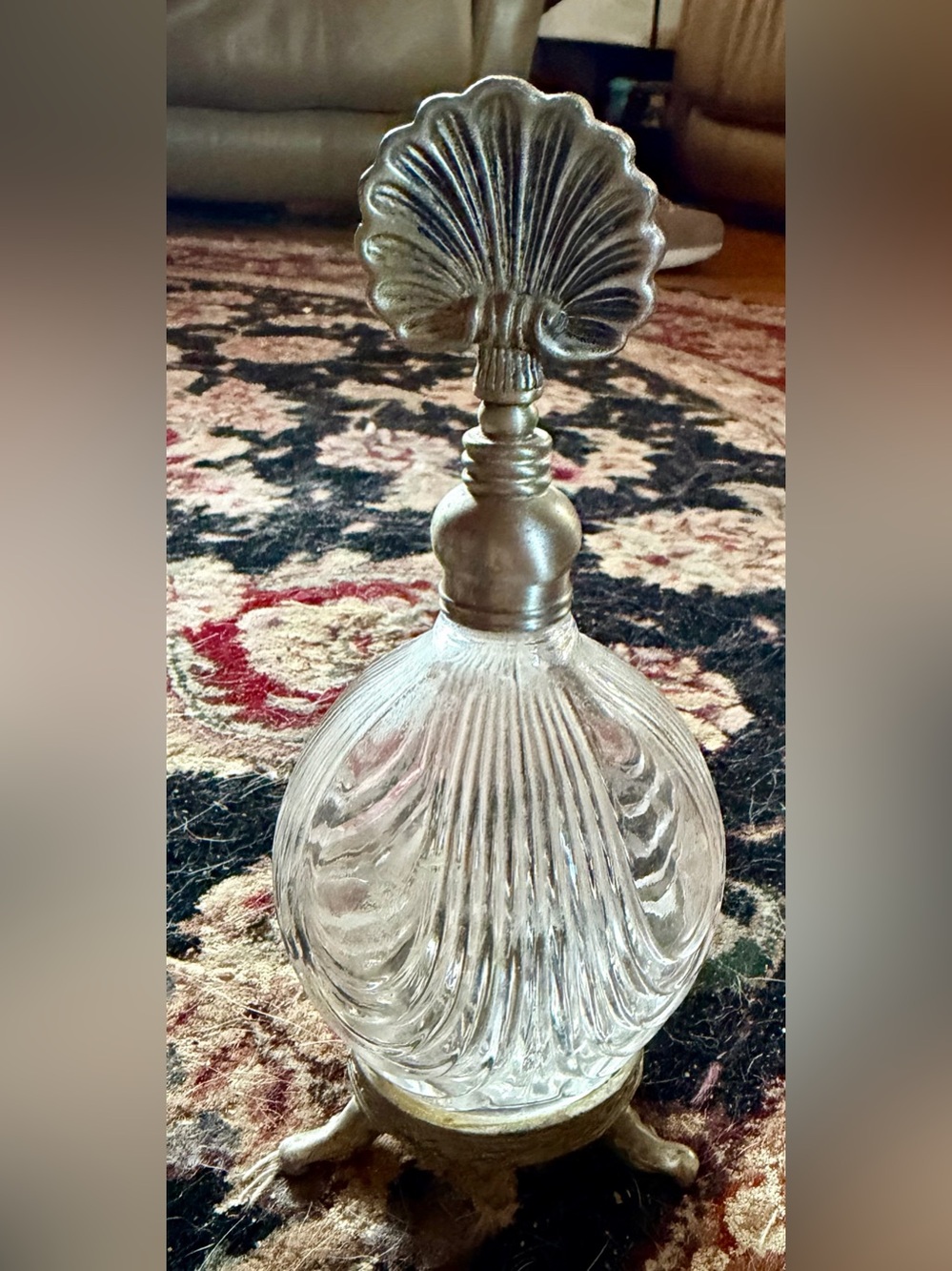 Vintage Glass Perfume Bootle with Metallic Accent